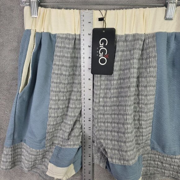 Womens Gigo Patchwork Casual Shorts Elastic Waist Polyester Blend Stretch Size M - Picture 4 of 10
